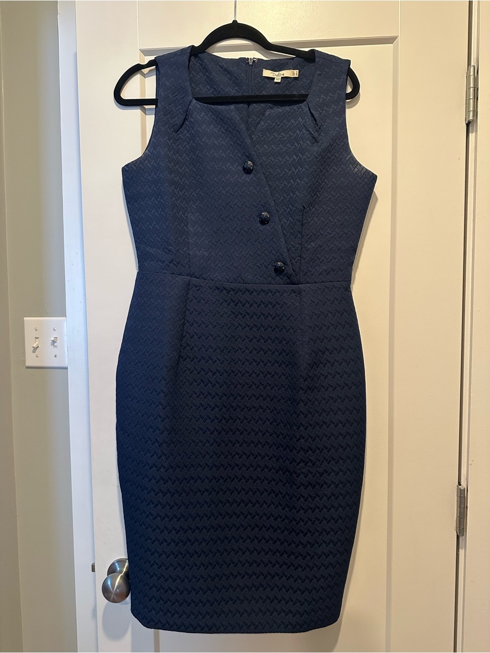 Darling Navy Textured Sleeveless Sheath Dress